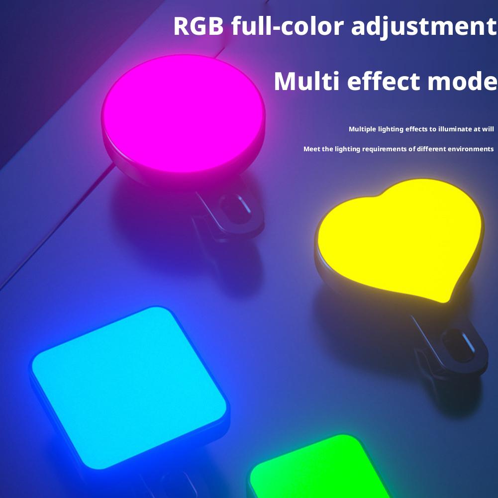 RGB Colorful Selfie Fill Light Clip-On Beauty Fill Light With Three Color Temperatures For Live Streaming & Photography