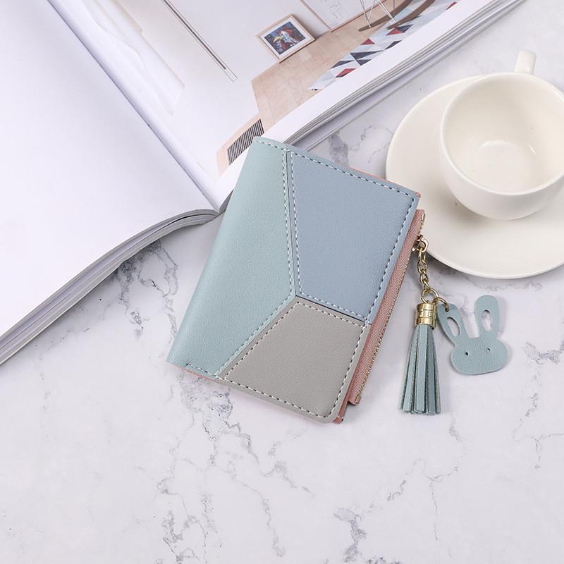 

Trendy Korean Style Short Women Wallet New Letter Tassel Student Money Clip Multi-card Slot Anti-degaussing Coin Purse Blue