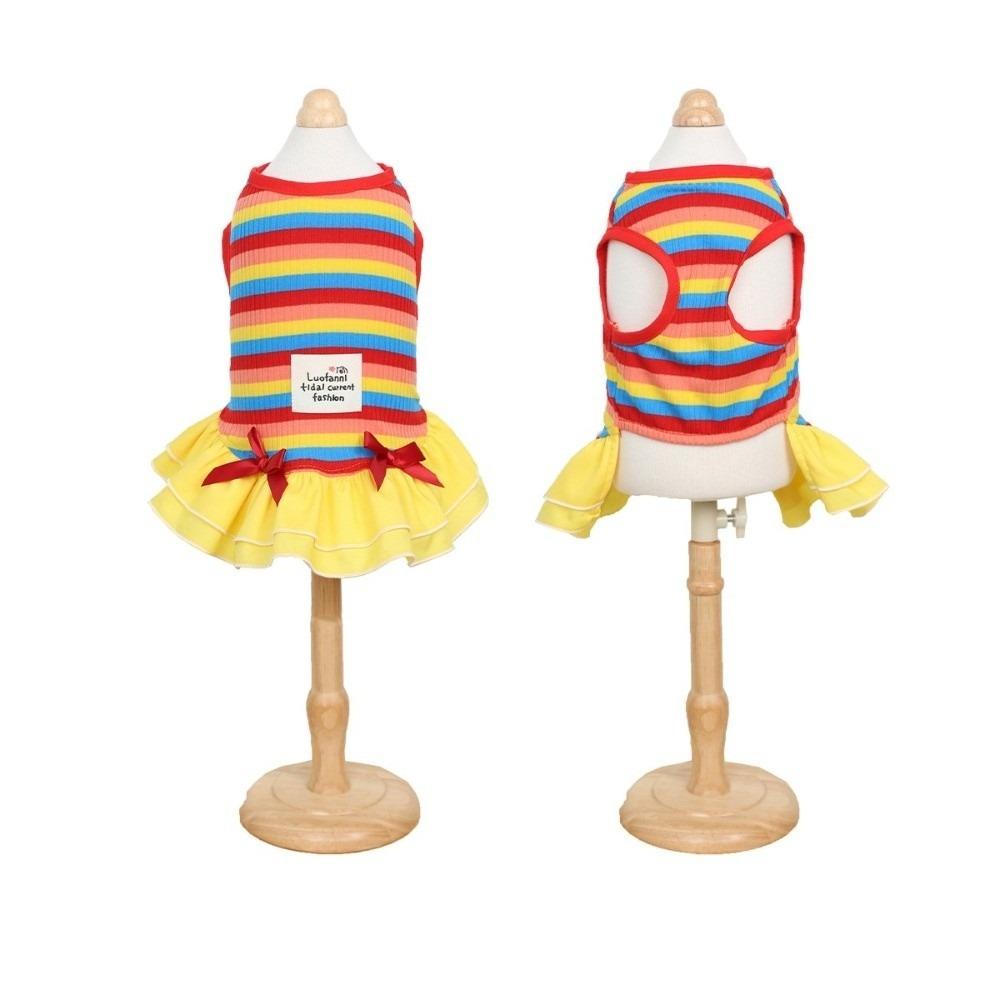 Ruffle Striped Dog Rainbow Striped Skirt Comfortable Dog Cooling Vest Dog Summer Vest Casual Wear