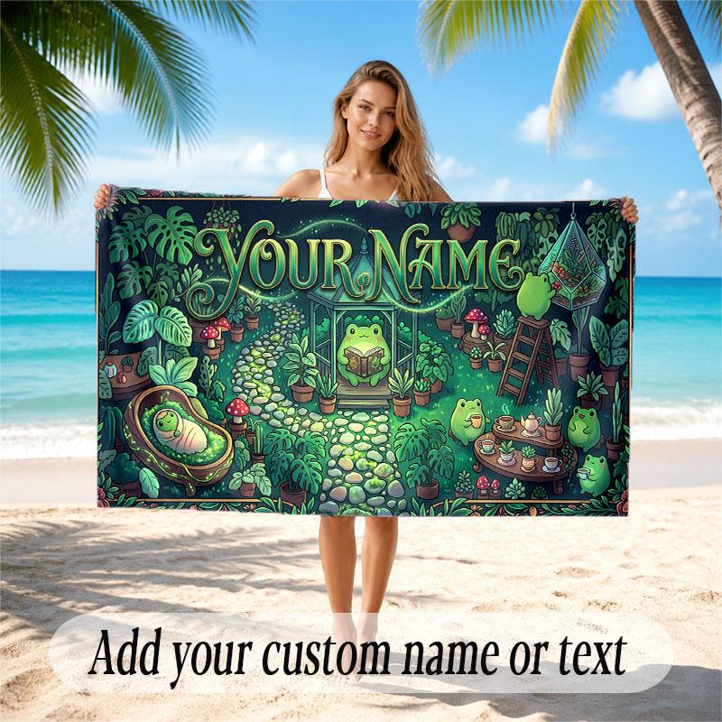 Floral Garden Theme Soft Beach Towel Personalized Custom Name Text Towel Portable for Beach Pool Travel