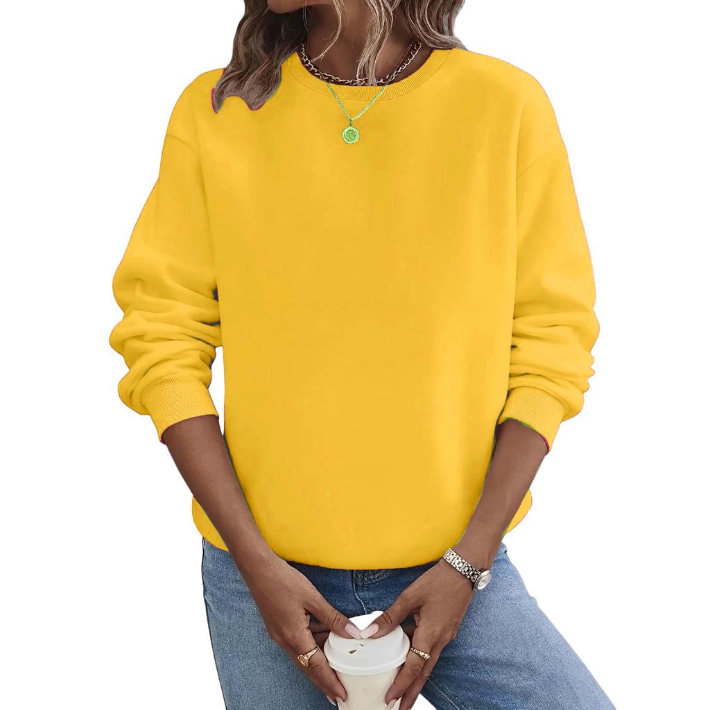 Women's Loose Long Sleeved Pullover Round Neck Large Color Hoodie