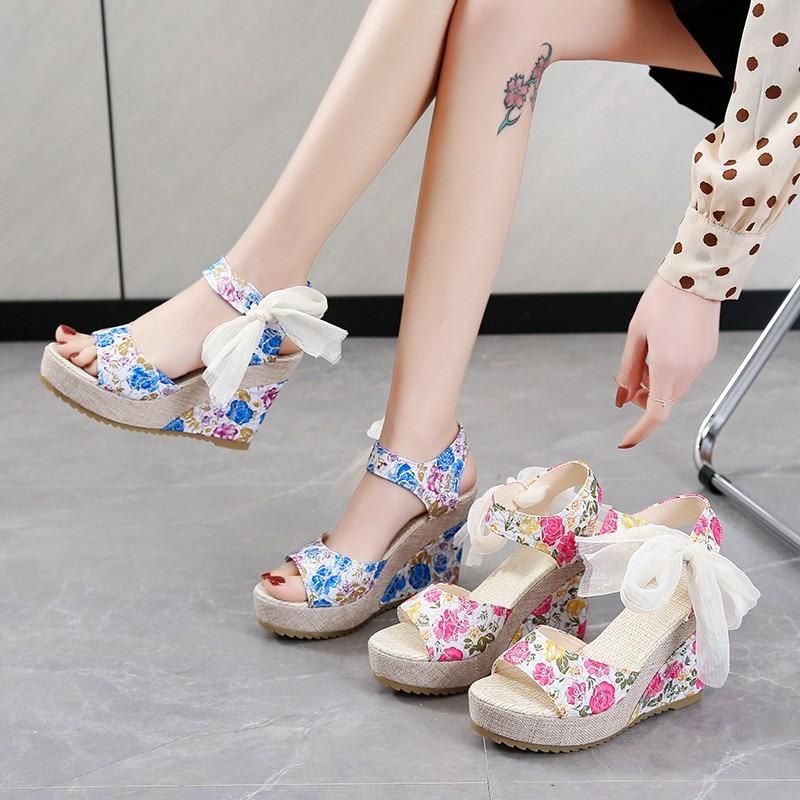 Fashion Plus Size 2025 Fashion Open Toe Women's Sandals Summer Printing Round Toe Platform Wedges Sandals for Daily Casual Dress Shoes