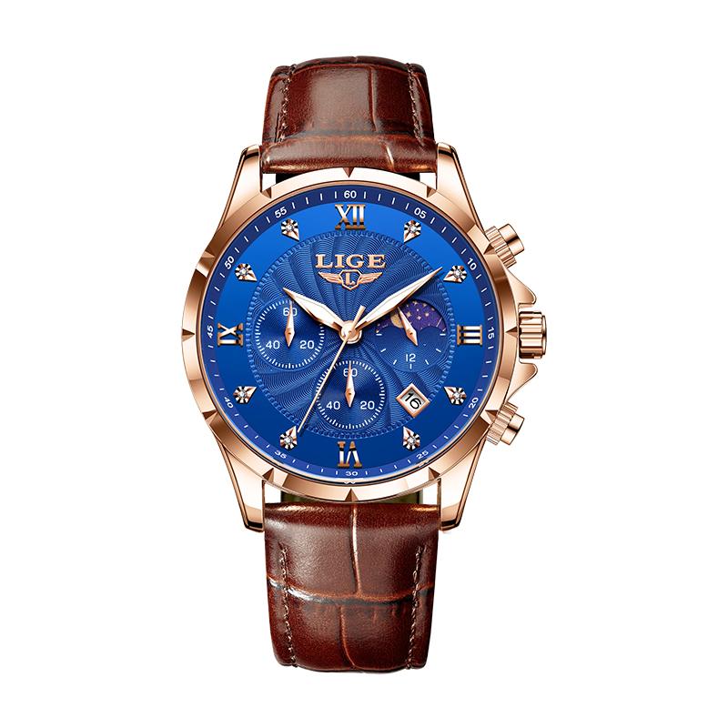 LIGE Casual Mens Watches Business Man Watch Luxury Luminous Chronograph Date Waterproof Wristwatch Quartz Watches Leather Clock