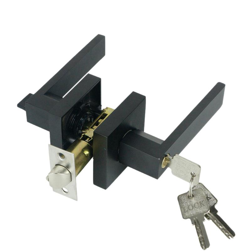 Black Square Door Handle Lock, Access Privacy Mask, Interior Bedroom and Bathroom, Hardware Accessories, Door Locks