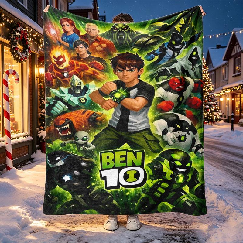 Ben 10 Cartoon Pattern Blanket for Home Decoration, Bed, Sofa, Car Travel, Camping, Suitable for All Seasons, Birthday Christmas Gift