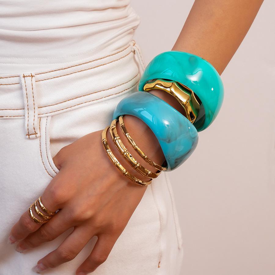 DIEZI 7 Style Fashion Irregular Geometric Resin Bangles Vintage Punk CCB Gold Color Bracelet Bangle For Women Men Gift Jewelry