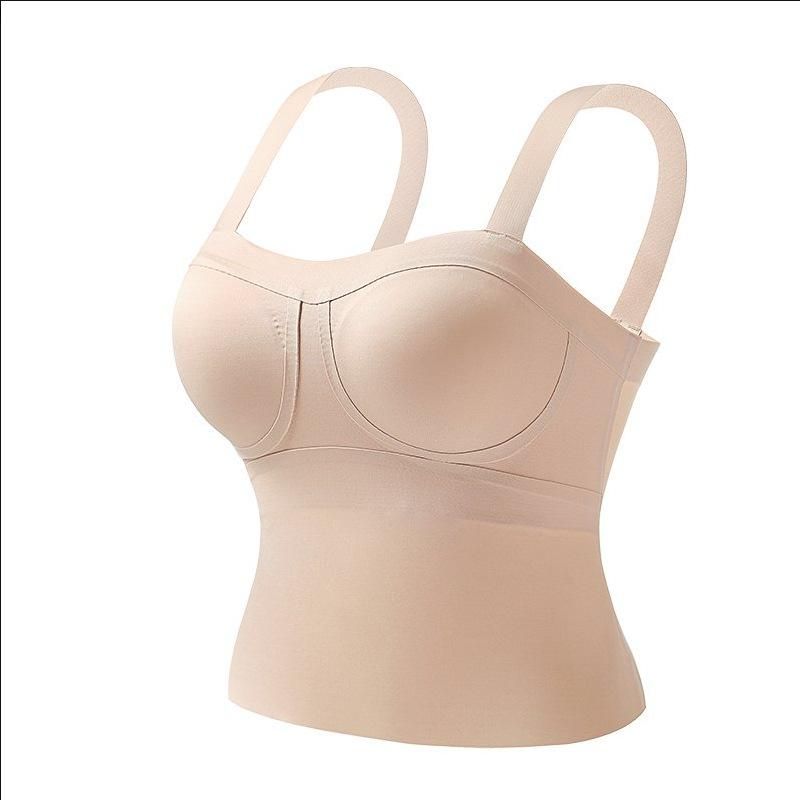 High Elastic Fixed Wide Shoulder Strap Bra Integrated Vest Fixed Cup Small Chest Gathered Abdominal Milk Anti-sagging