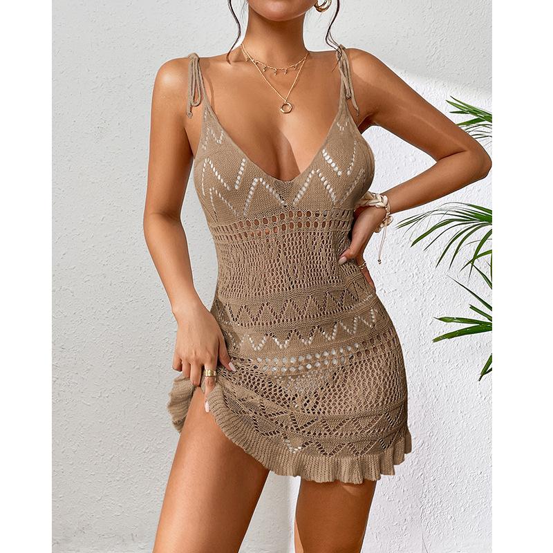 

Women s Casual Knitted Hollow-Out Sundress Beach Dress