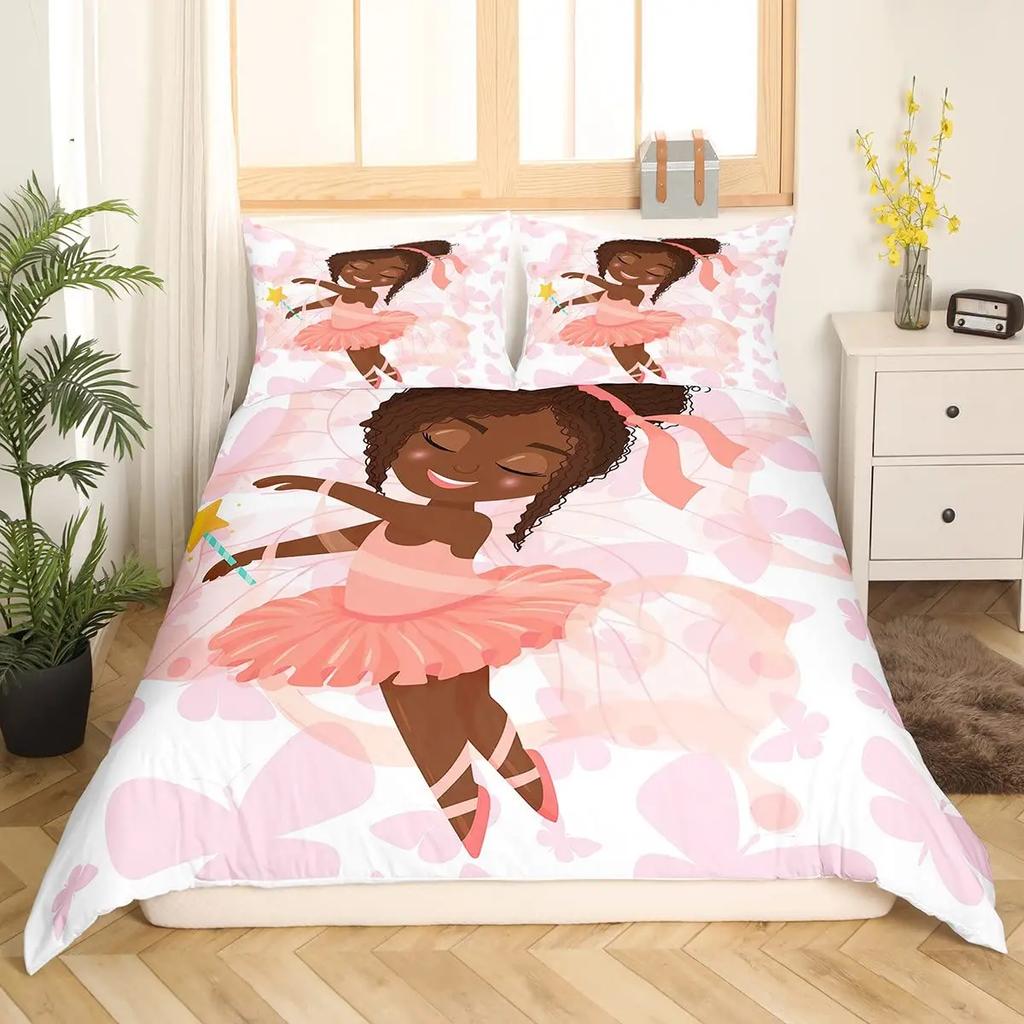 African American Duvet Cover Gilrs Kids Cute Ballet Princess Dancer Bedding Set Double Queen King Size Polyester Qulit Cover
