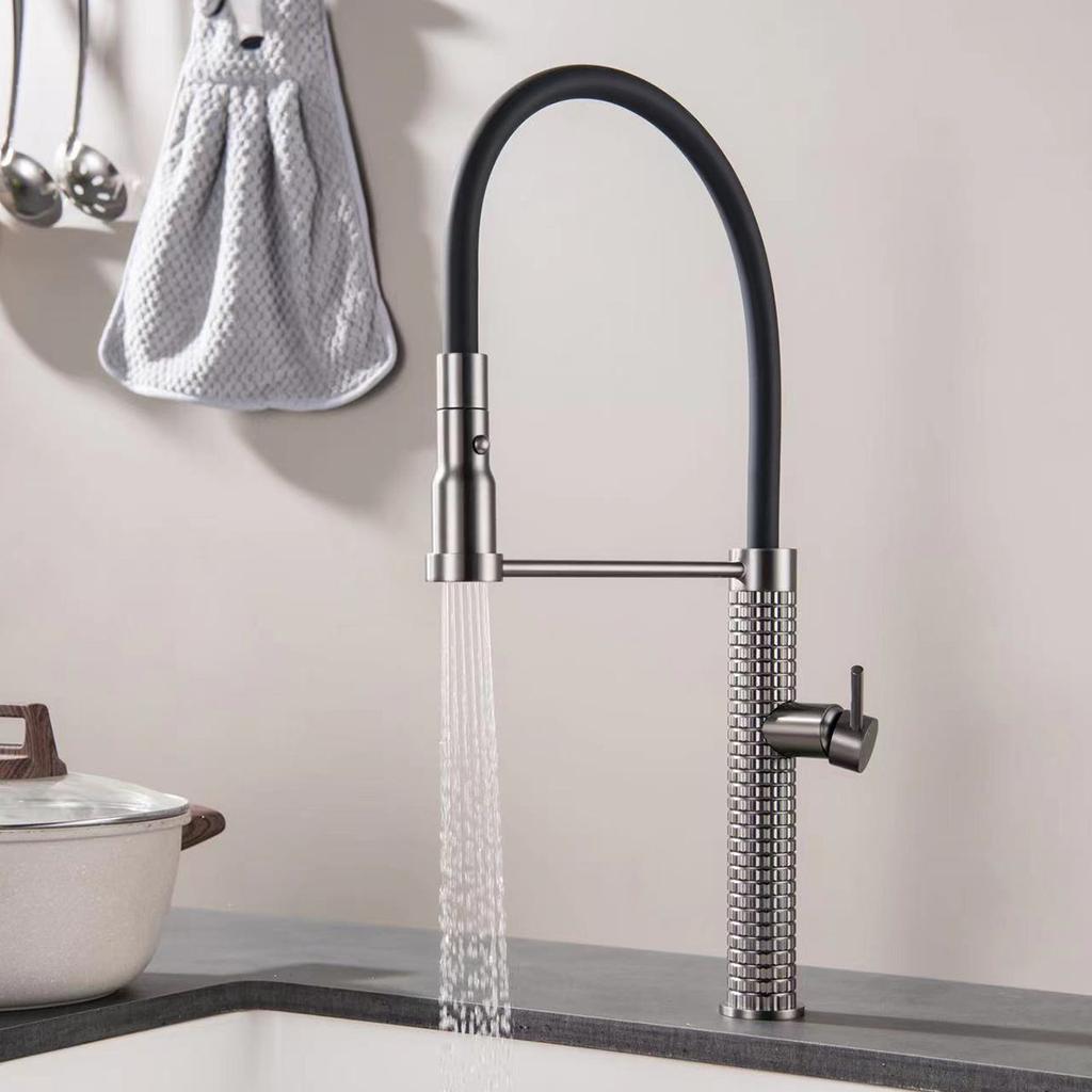 Copper Kitchen Hot And Cold Wash Basin Faucet Gun Grey Retractable Universal Rotary Sink Faucet Pull Down Kitchen Faucet