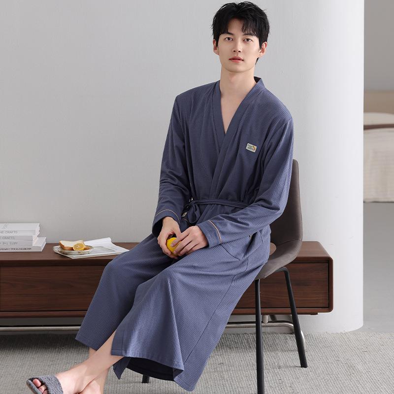 Men'S Pajamas Spring And Autumn Cotton Long-Sleeved Dressing Gown Red Pajamas Men'S Large-Size Bathrobe