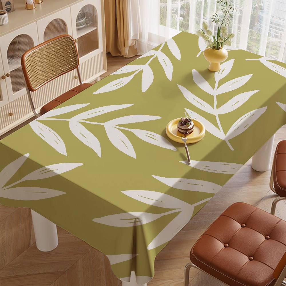 Plant Leaf (Green) Home Tablecloth - Waterproof, Anti-Stain, Rectangular For Dining Decor & Accessories