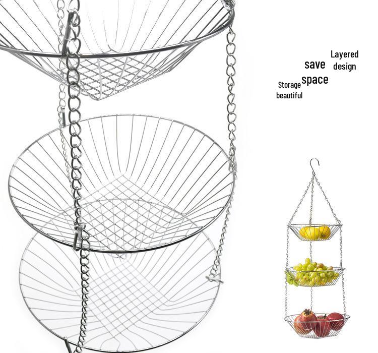 Wrought Iron Three-Tier Folding Fruit Storage Basket