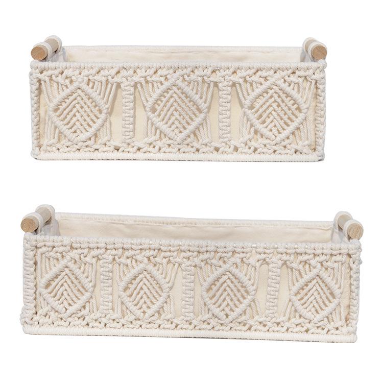 Bohemski Skandynawski Ręcznie Tkany Koszyk z Bawełnianego Sznurka na Kosmetyki, Przekąski, Kwiaty i Owoce