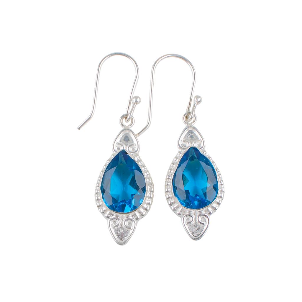Swiss Blue Topaz Gemstone 925 Sterling Silver Jewelry Handmade Earrings 1.80" EE-42-8