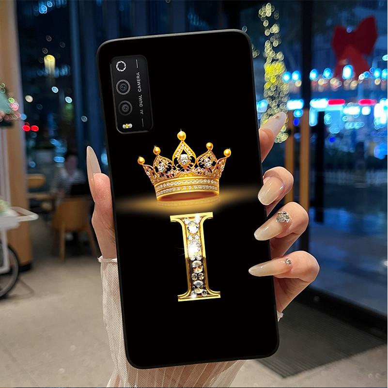 Case For TCL 205 4187D Bumper Black Silicone Shockproof Soft Casing Lucky Exclusive Initial Letter Luxury Crown Pattern Cover