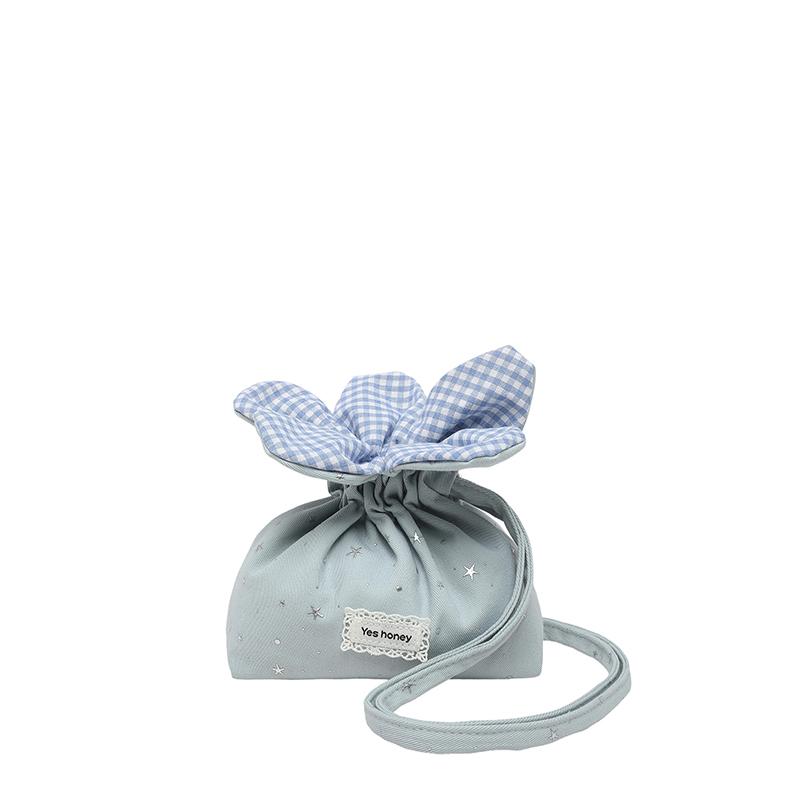 Sweet Cute Floral Drawstring Bucket Bags for Women Red Gingham Trim Kawaii Crossbody Bag Daily Pink Starry Canvas Shoulder Bag