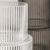 Ribbed Flower Display Jar in Fluted Glass, Indoor Accent Vessel for Cut Flowers, Artificial Bunches, and Desk Placement