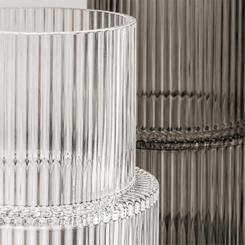 Ribbed Flower Display Jar in Fluted Glass, Indoor Accent Vessel for Cut Flowers, Artificial Bunches, and Desk Placement