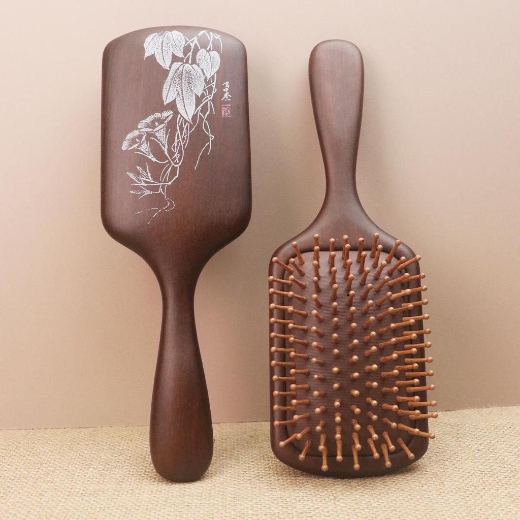 Sandalwood Air Cushion Oval Comb - Solid Wood Fluffy Hairbrush for Head Meridian Massage