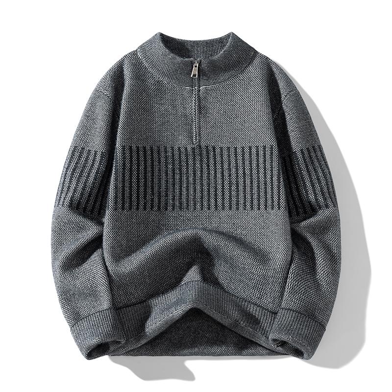 Round Neck Sweater Zipper Pullover Long Sleeve Adjustment Contrast Fourteen Casual Top