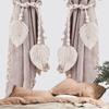 Boho Curtain Tiebacks Leaf Curtain Buckles with Wooden Bead Cotton Rope Hand-Woven Curtain Straps for Home Bedroom Decoration