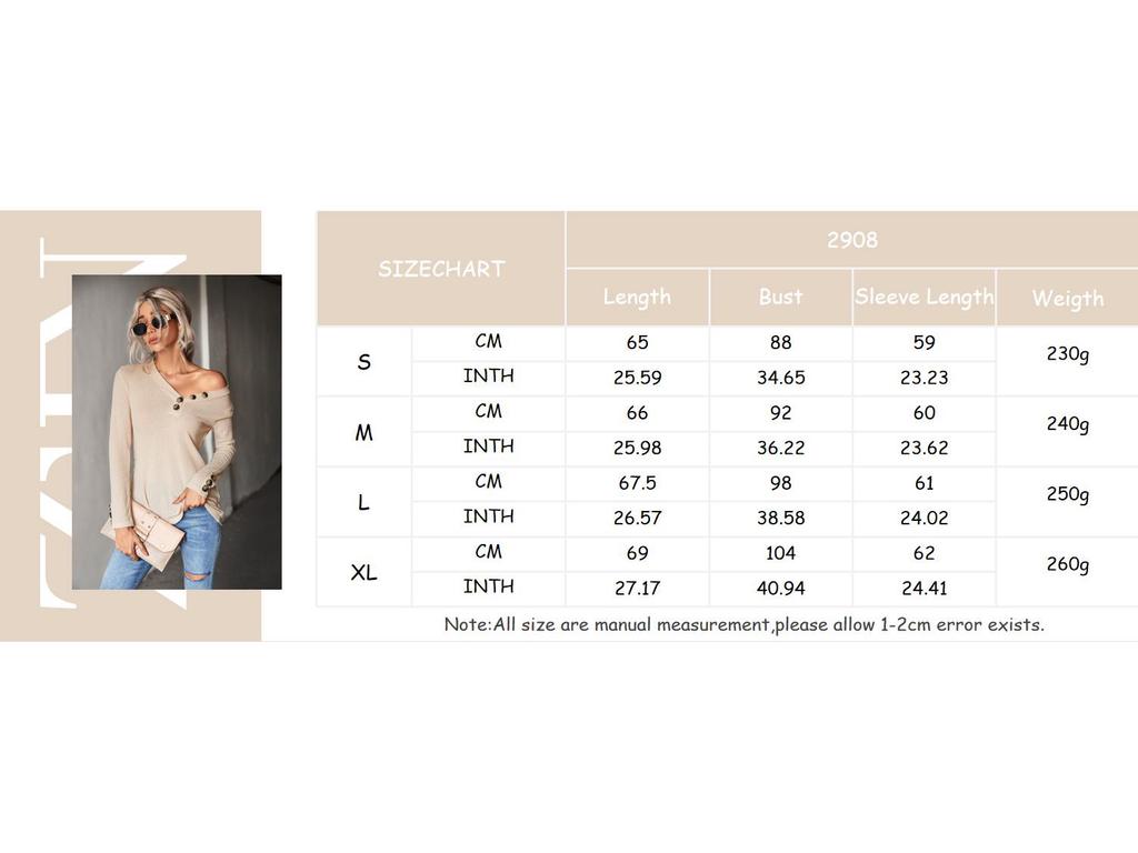 2024 Sonbahar Kadın Düz Renk Waffle Düğmeli Üst - Avrupa & Amerikan Stili