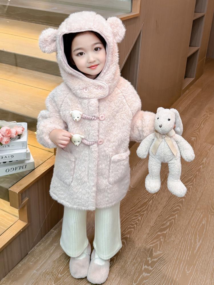 2025 Girls' Fleece-lined Lambswool Coat - Stylish Autumn/Winter Sweater for Kids
