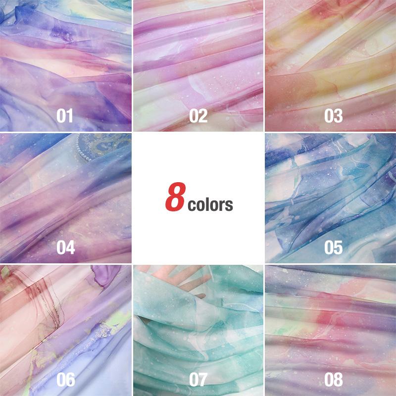 1/3/5M Tkanina szyfonowa w kolorze gradientowym 30D Tkanina szyfonowa DIY Tęczowa gwiaździsta przezroczysta materiał na sukienkę do tańca Kostium sukienka rzemiosło