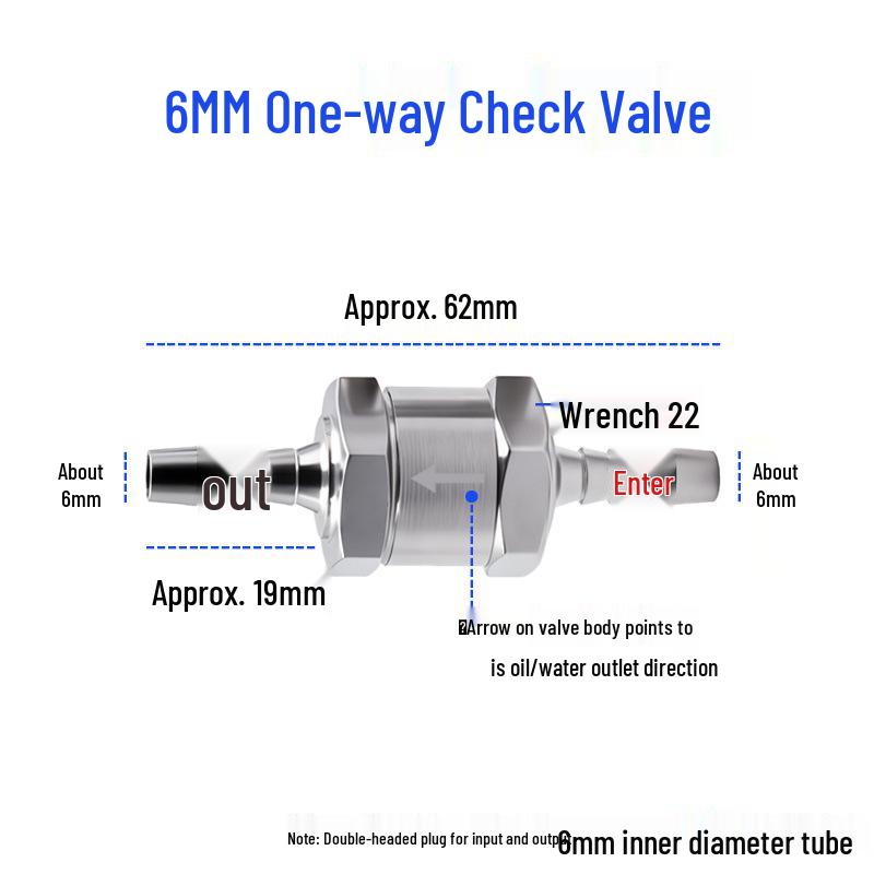 High-Temperature Resistant Aluminum Alloy Fuel Check Valve for Gasoline & Diesel (6/8/10/12 mm)