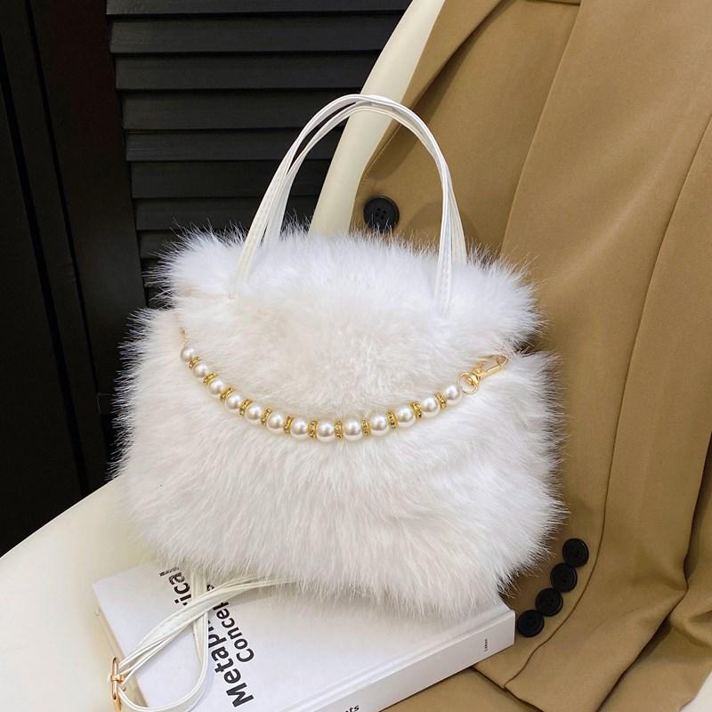 

New Fashion Fluffy Plush Beaded Square Crossbody Bag - Versatile and Stylish for Commuting