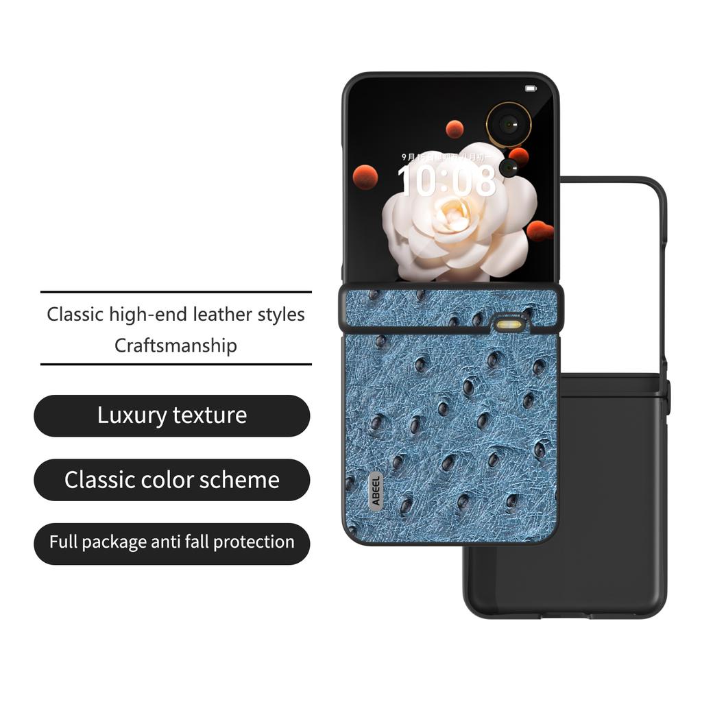 Für Honor Magic V Flip 5G Hülle Scharnierdesign Echtes Rindsleder+PC Handyhülle