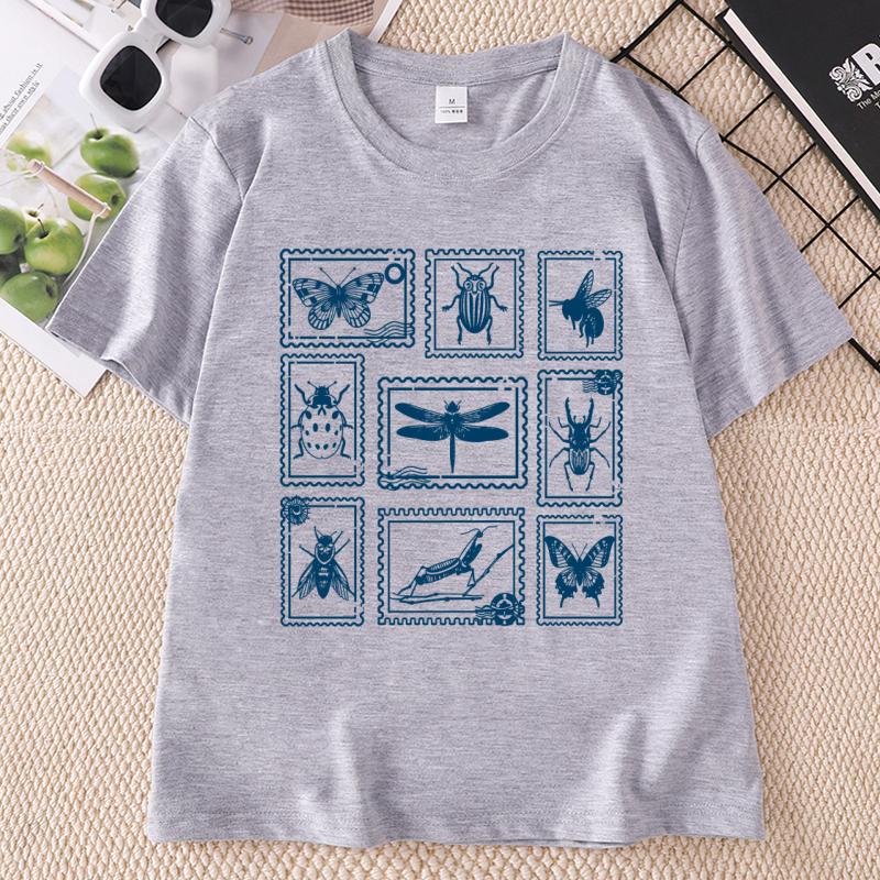 Insect Stamp T Shirt Unisex Unisex Vintage Bug Lover Tee Cotton Short Sleeve Crewneck Tshirt Nature Lover Tshirts Clothing