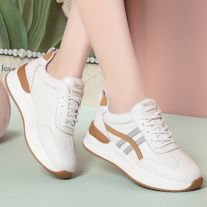

Spring Autumn Flat-Soled White Women s Soft Leather Sports Single Shoes Soft Sole Comfortable Thick Sole Travel Casual Shoes 36