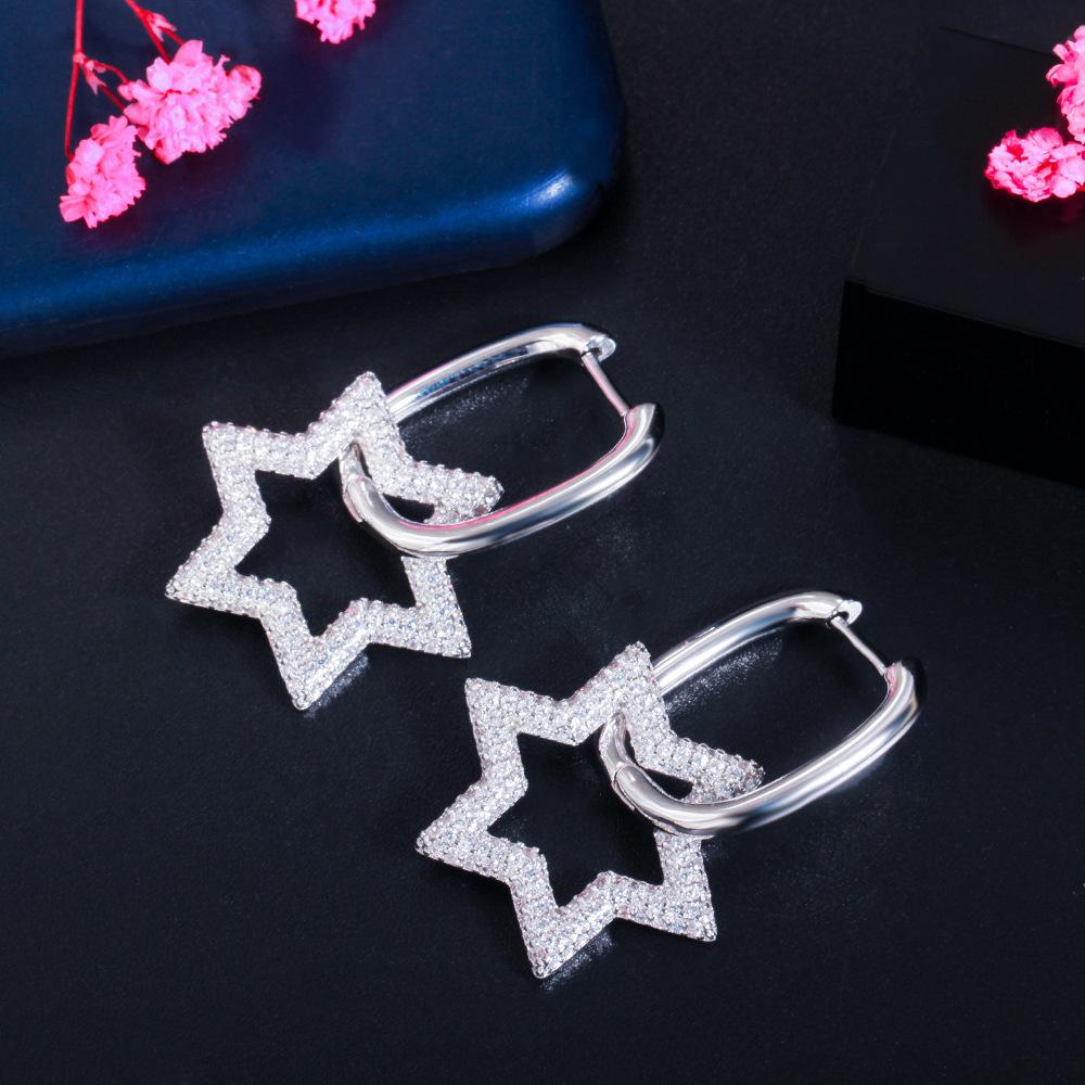 Hip Hop Ladies Heart Earrings Color Zircon Creative Pentagram Ear Buckle Earrings