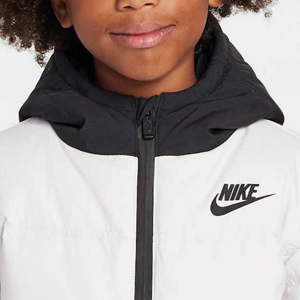 Nike Down Jacket Hooded Zipper Warm Duck Down Casual Sports Kids Jackets Black White HV7184-025