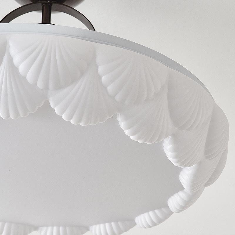 Modern Mid-Century Cream Bedroom Semi-Pendant Ceiling Light with Retro Eye Protection
