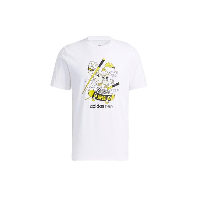 adidas neo M Fd Tee 3 Graffiti Cartoon Printing Sports Round Neck Short Sleeve White Men s H50262 XL