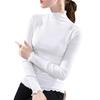Women's Slim Fit Black Modal Long-Sleeve Mid-Neck Top for Autumn/Winter