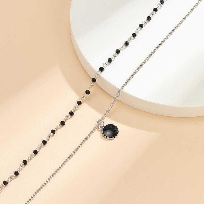 Simple Double-Layered Pearl Necklace Man Black  Pendant For Men'S Chain Jewelry Accessories