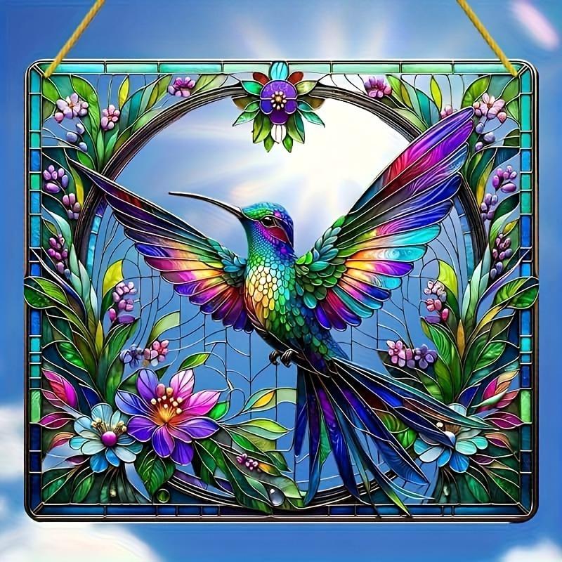 2D Flat Acrylic Hummingbird & Floral Decoration , Use No Batteries/Electricity Needed, Unique Indoor/Outdoor Decoration , Multipurpose Traditional