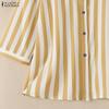 ZANZEA Women Casual Turn Down Collar 3/4 Sleeve Loose Stripe Blouse