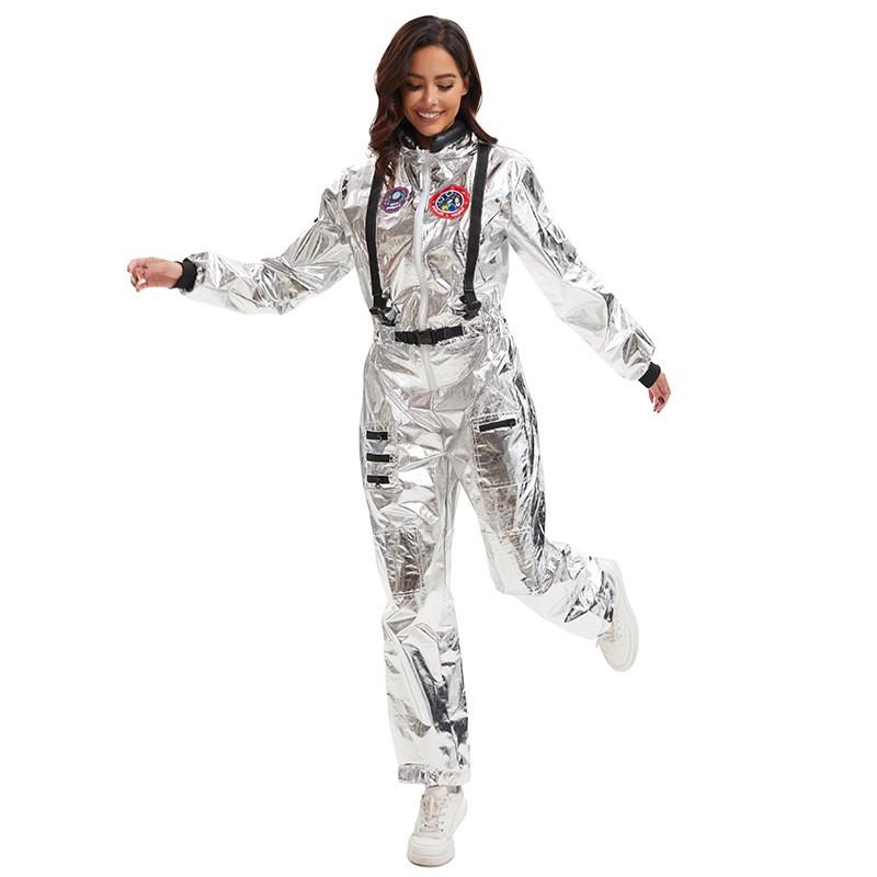 Unisex Astronaut Costume Cosplay Jumpsuit Halloween Party Space Theme Role Play Outfit