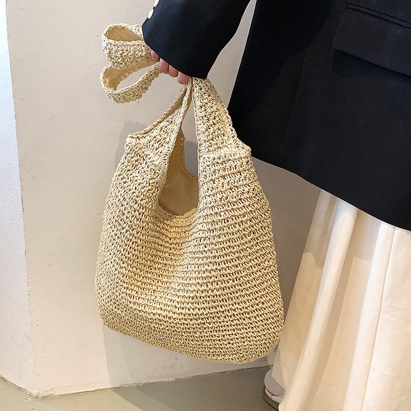 Handtasche Neue Lässige Schultertasche Strandurlaub Große Kapazität Pendler Tragetasche Gewebte Stroh Tragetasche für Damen