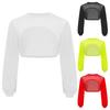 Girls Hip Hop Mesh Crop Top Long Sleeve Hollow Out Patchwork Asymmetrical Hem Dance Streetwear Top