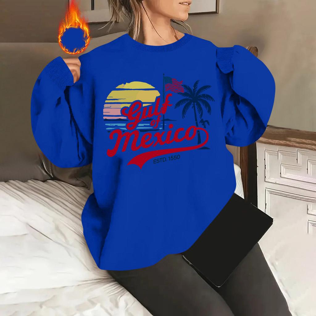 Unisex Offset Printed Round Neck Loose Long Sleeved Sweatshirt