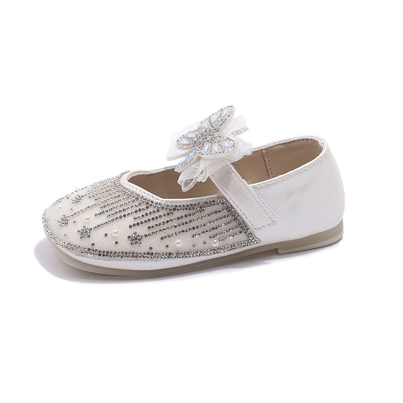 

Туфли Мэри Джейн для девочек на вечеринку, свадьбу, милые детские модные туфли с бабочками 2024 года, новые стразы, элегантные туфли принцессы на плоской подошве в корейском стиле 23 бежевый