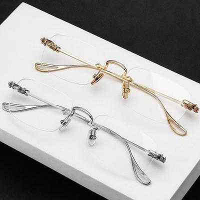 Rimless Reading Glasses Luxury Men Women Presbyopic Eyewear Blue Light Blocking Finished Frameless Eyeglasses Diopter 0 To +4.0