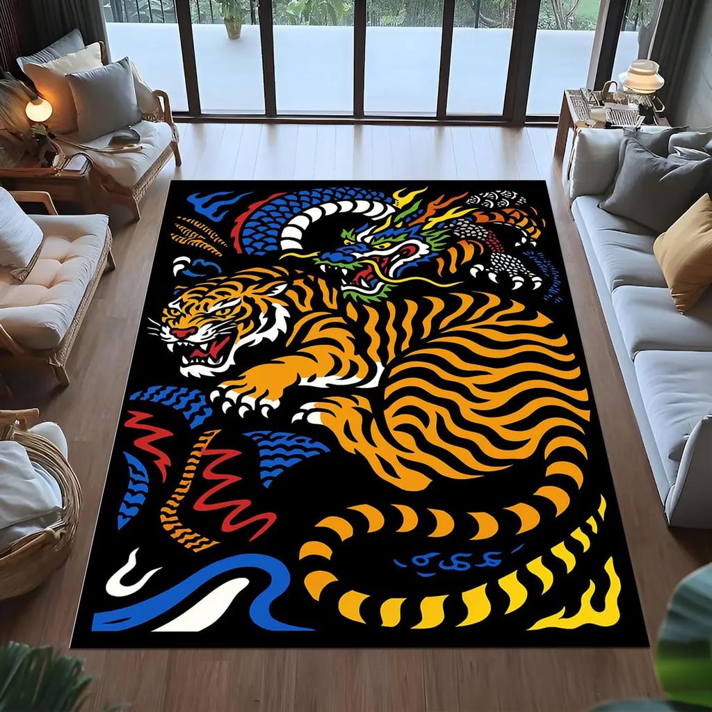 Tiger Dragon Rug, Japanese Tattoo , Asian Art Floor Accent Carpet Living Room Bedroom Rug Kitchen Dining Floor Mat Hallway Rug
