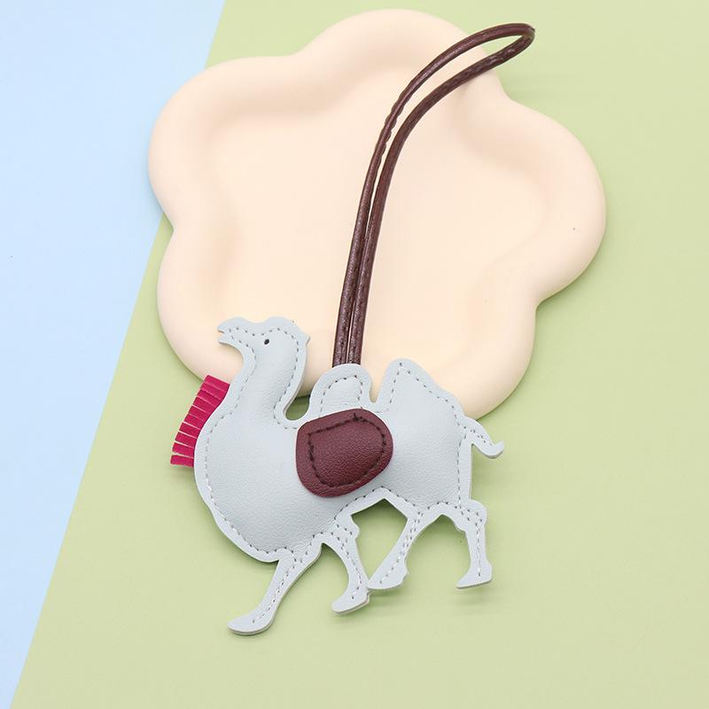 Women Leather Camel Bag Pendant Keychain Cartoon Animal Keyring Cute Ornament